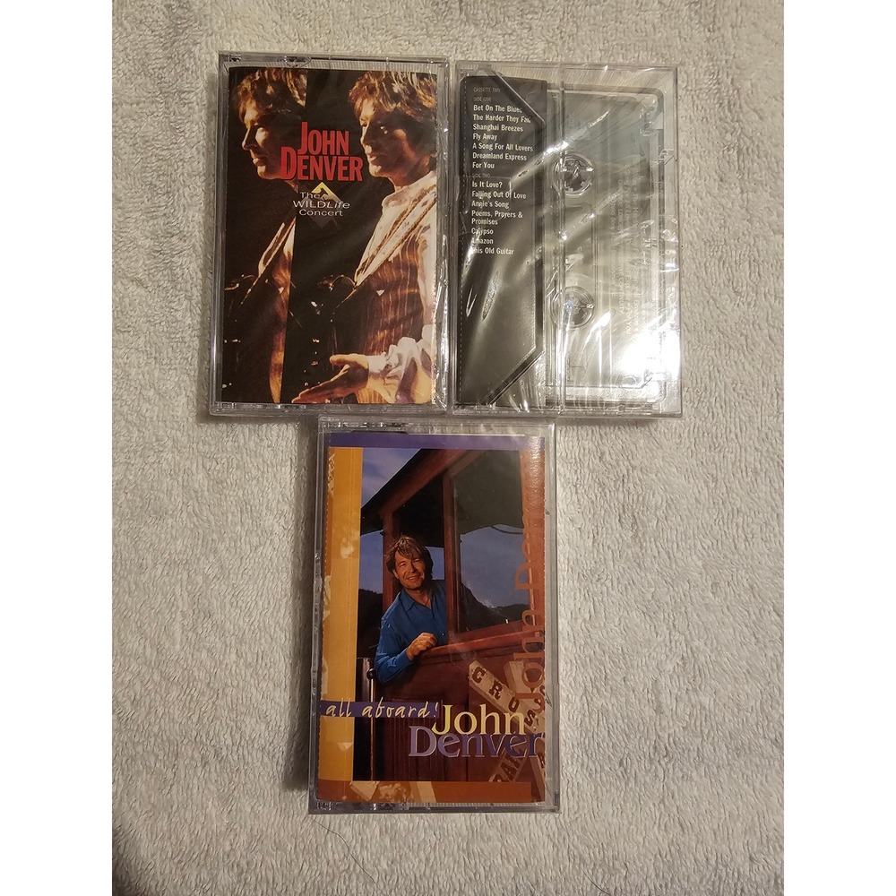 John Denver Cassette Tapes Lot All Aboard Wildlife‎ Concert Vintage Music